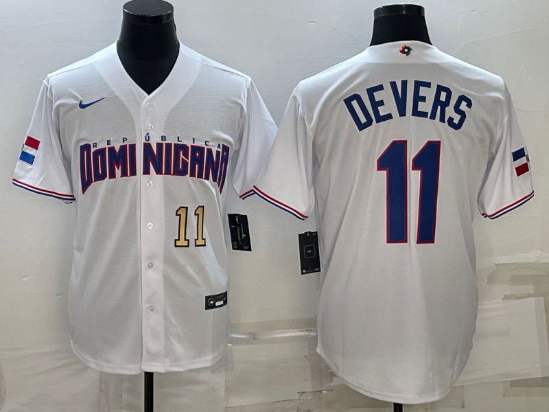 Men 2023 World Cub 11 Devers White Nike MLB Jersey2